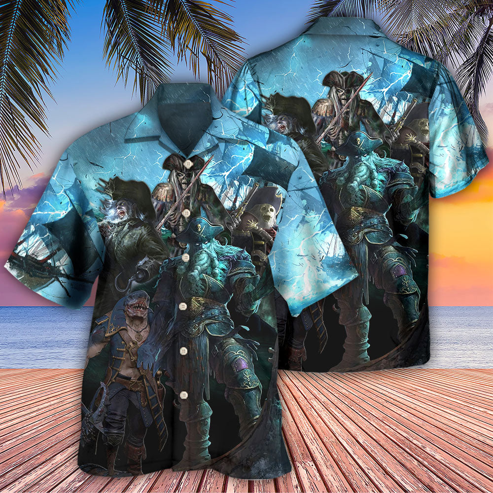Fantasy Pirate Monster Stormy Sea Hawaiian Shirt Design View For Vacation Style