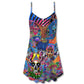 Hippie Colorful Skull Love Life V-Neck Sleeveless Cami Dress For Festivals And Distinctive Alternative Styling
