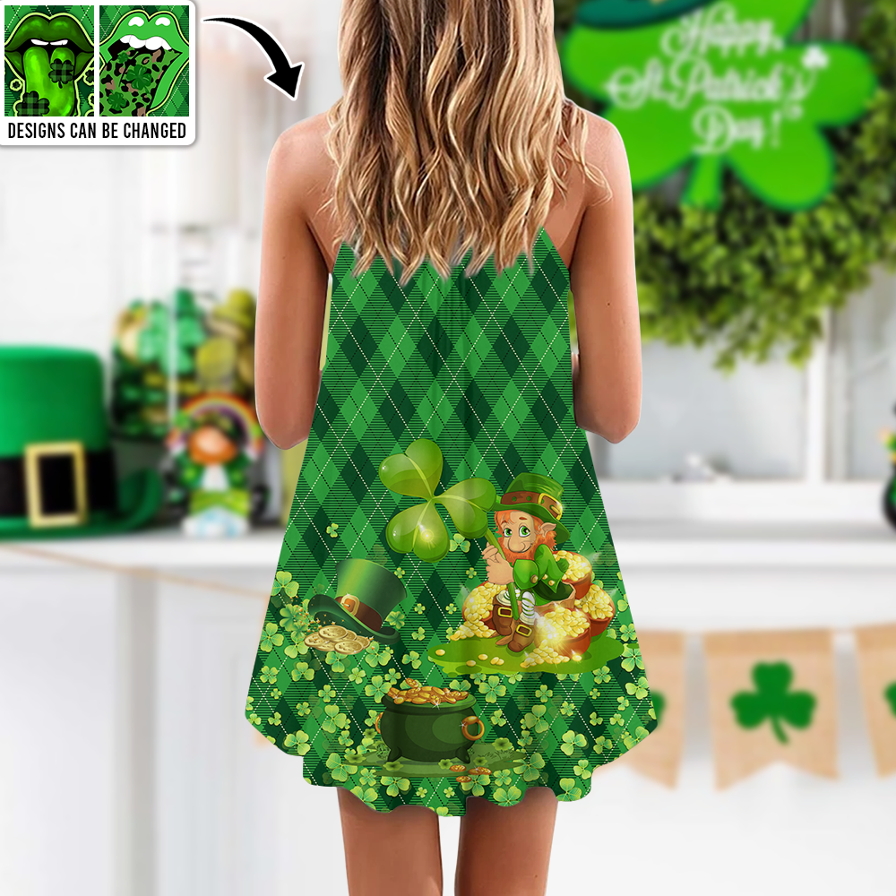 Lucky Lips Festive Vibes V-Neck Sleeveless Cami Dress For Summer Vacations Festivals And Casual Everyday Wear