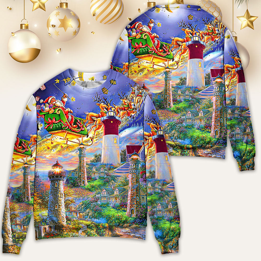 Lighthouse Christmas Santa Home Is The Light Sweater For Festive Parties Family Photos And Comfortable Seasonal Wear