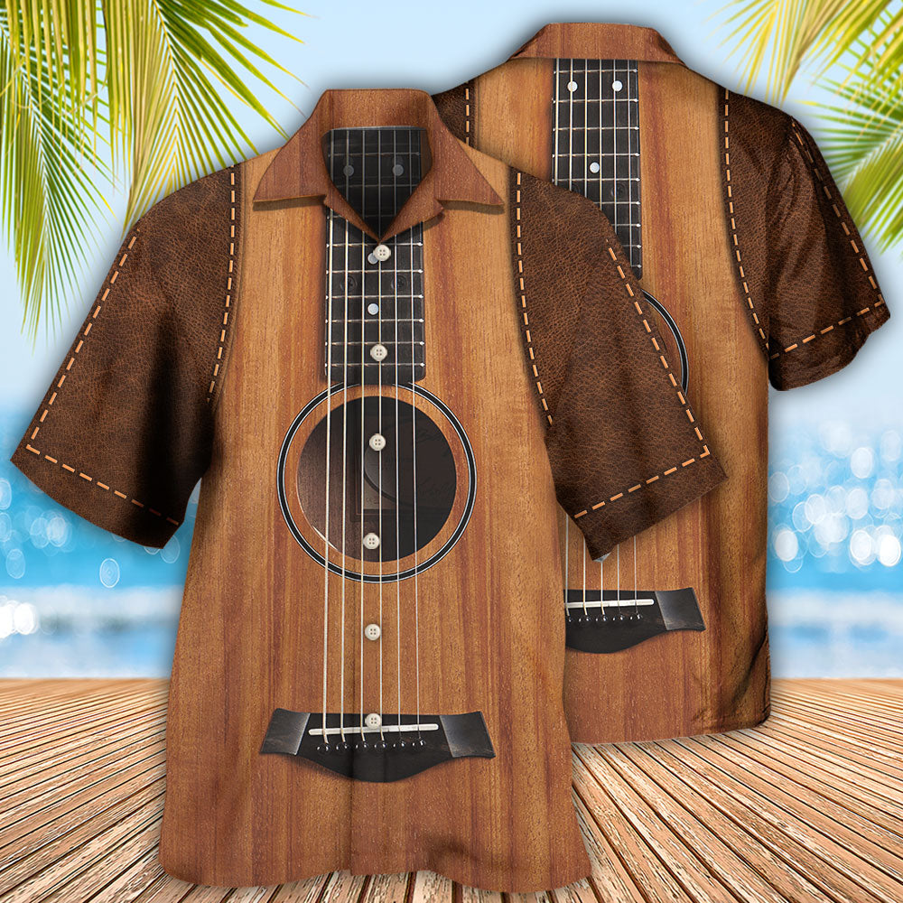 Vintage Guitar Leather Music Hawaiian Shirt For Vacation Days And Relaxed Coastal Outings