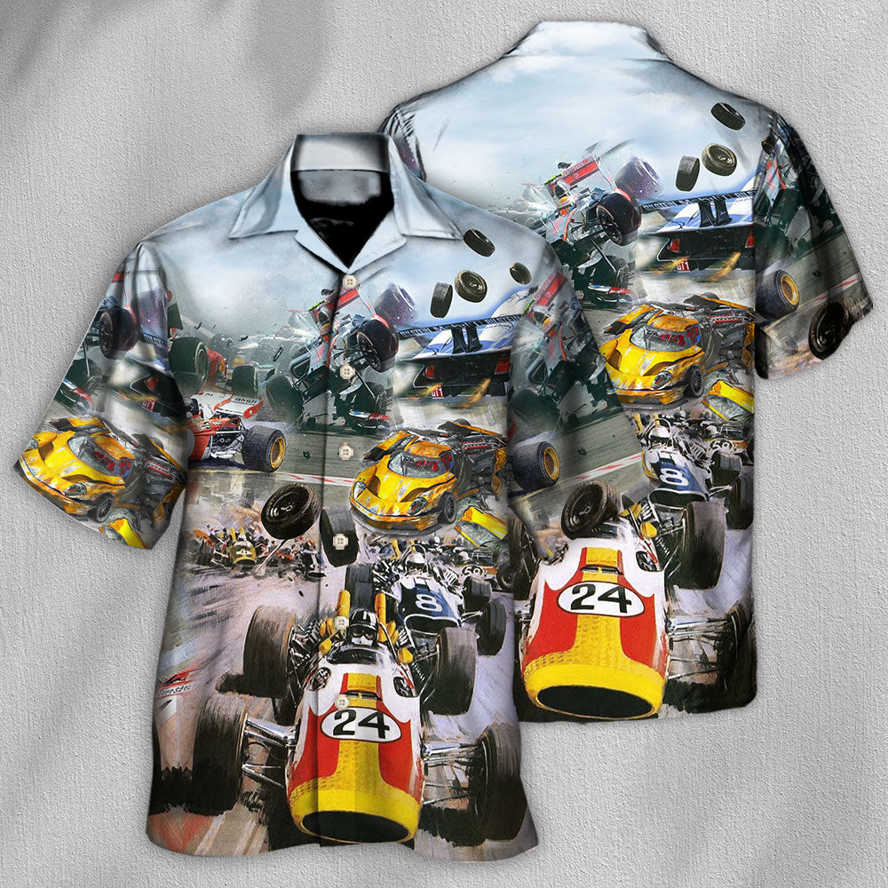 Racing Car Hawaiian Shirt With All Over Print For Island Trips Summer Gatherings And Comfortable Daily Wear