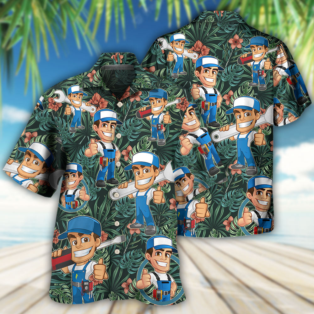 Tropical Electrician Lifestyle Hawaiian Shirt Pattern View For Lightweight Everyday Style