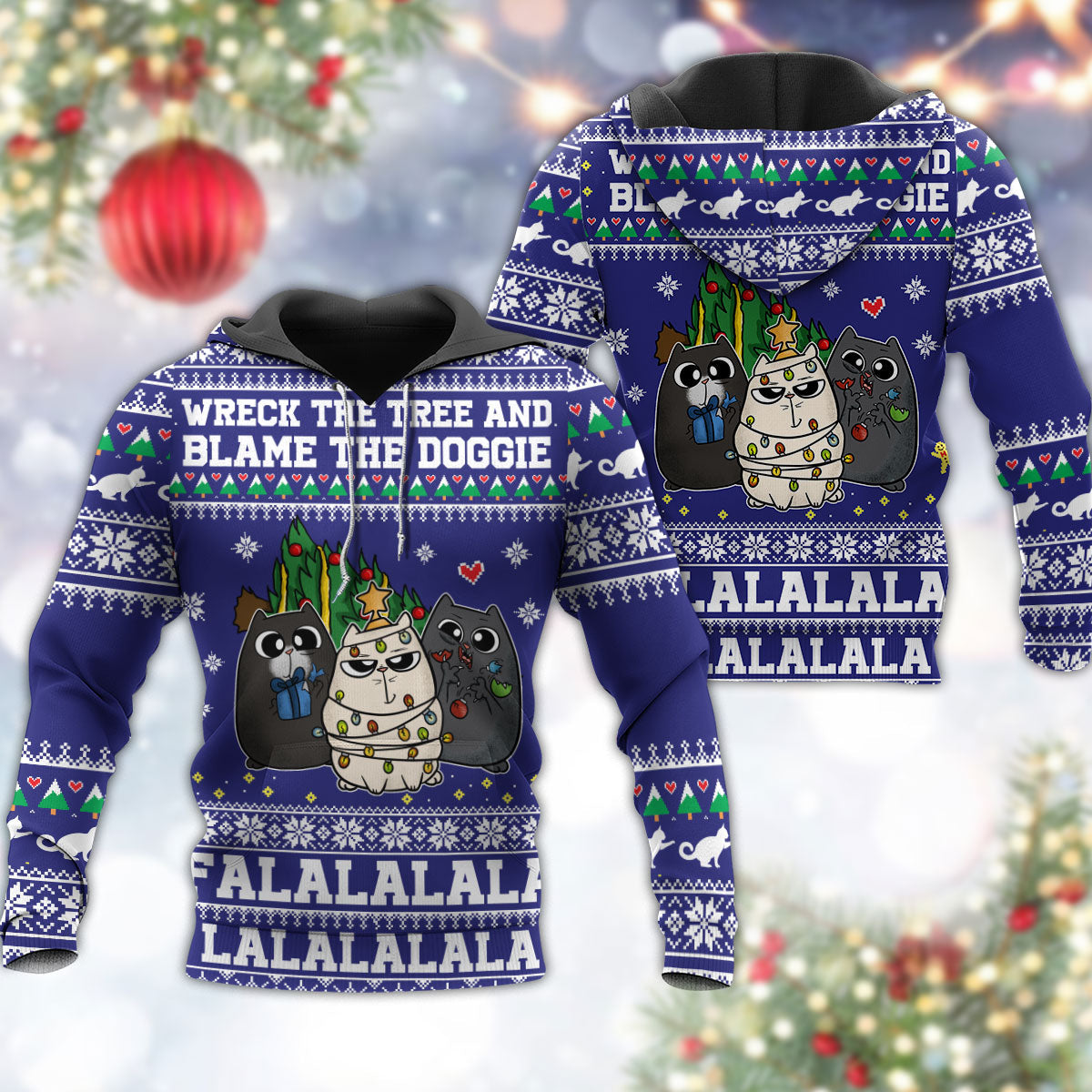 Funny Cat Wreck Tree Holiday Hoodie For Holiday Vacations Winter Events And Everyday Comfort