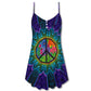 Hippie Peace Sign Lover V-Neck Sleeveless Cami Dress For Summer Getaways Parties And Expressive Hippie Style