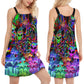 Hippie Alien Peace Color V-Neck Sleeveless Cami Dress For Boho Festivals And Relaxed Summer Style