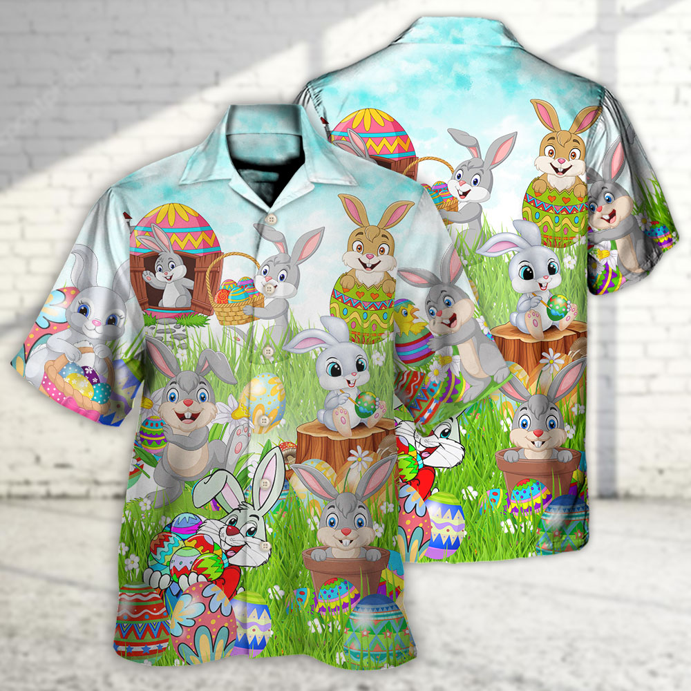 Playful Easter And Rabbit Hawaiian Shirt With Detailed Graphic For Resort Getaways Summer Adventures And Casual Gifting