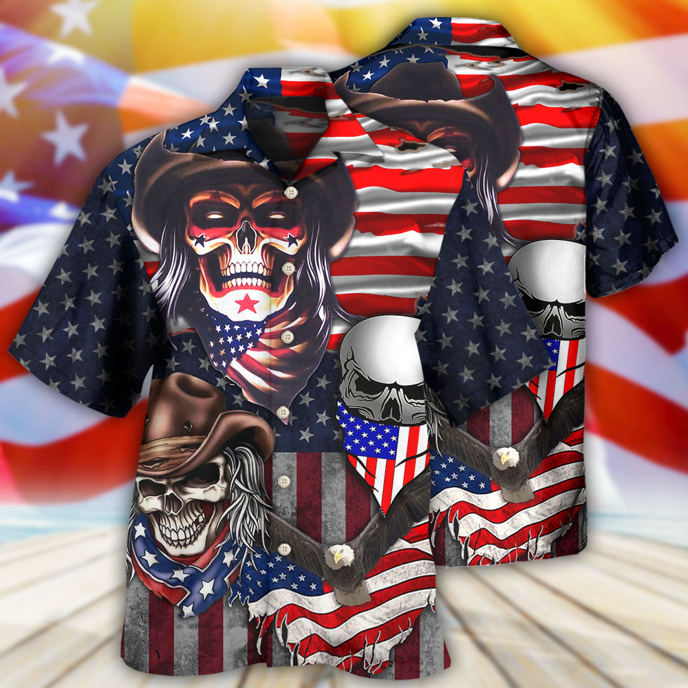 Skull Independence Day Cowboy Us Hawaiian Shirt Artwork View For Weekend Travel And Beach Style
