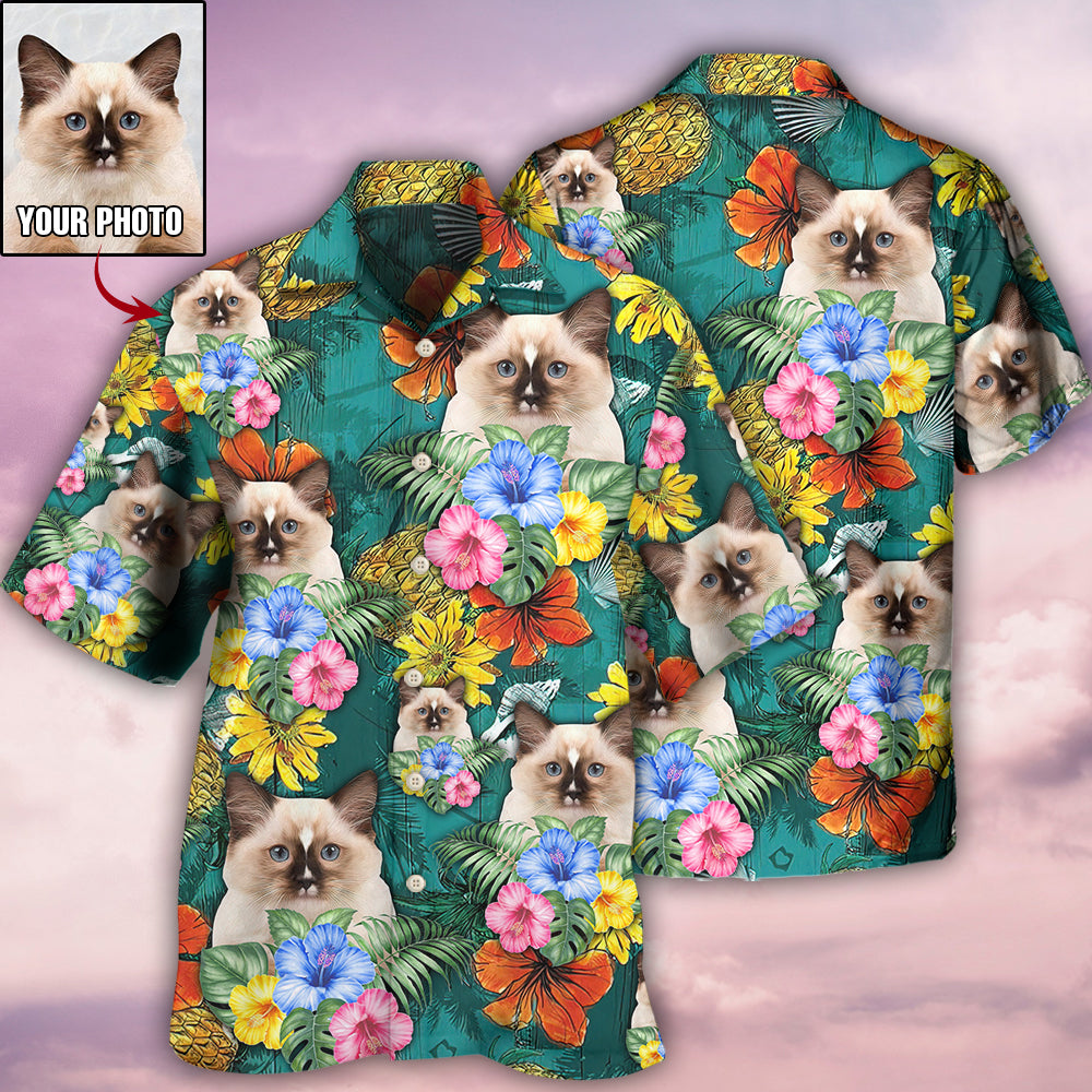 Tropical Cat Various Custom Photo Hawaiian Shirt Pattern Detail For Vacation Travel And Daily Wear