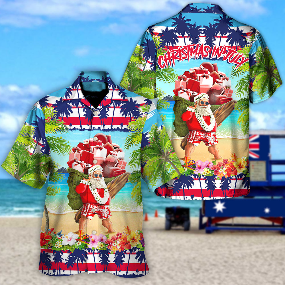 Christmas July Santa Beach Hawaiian Shirt For Holiday Parties, Tropical Vacations, And Festive Gift Giving