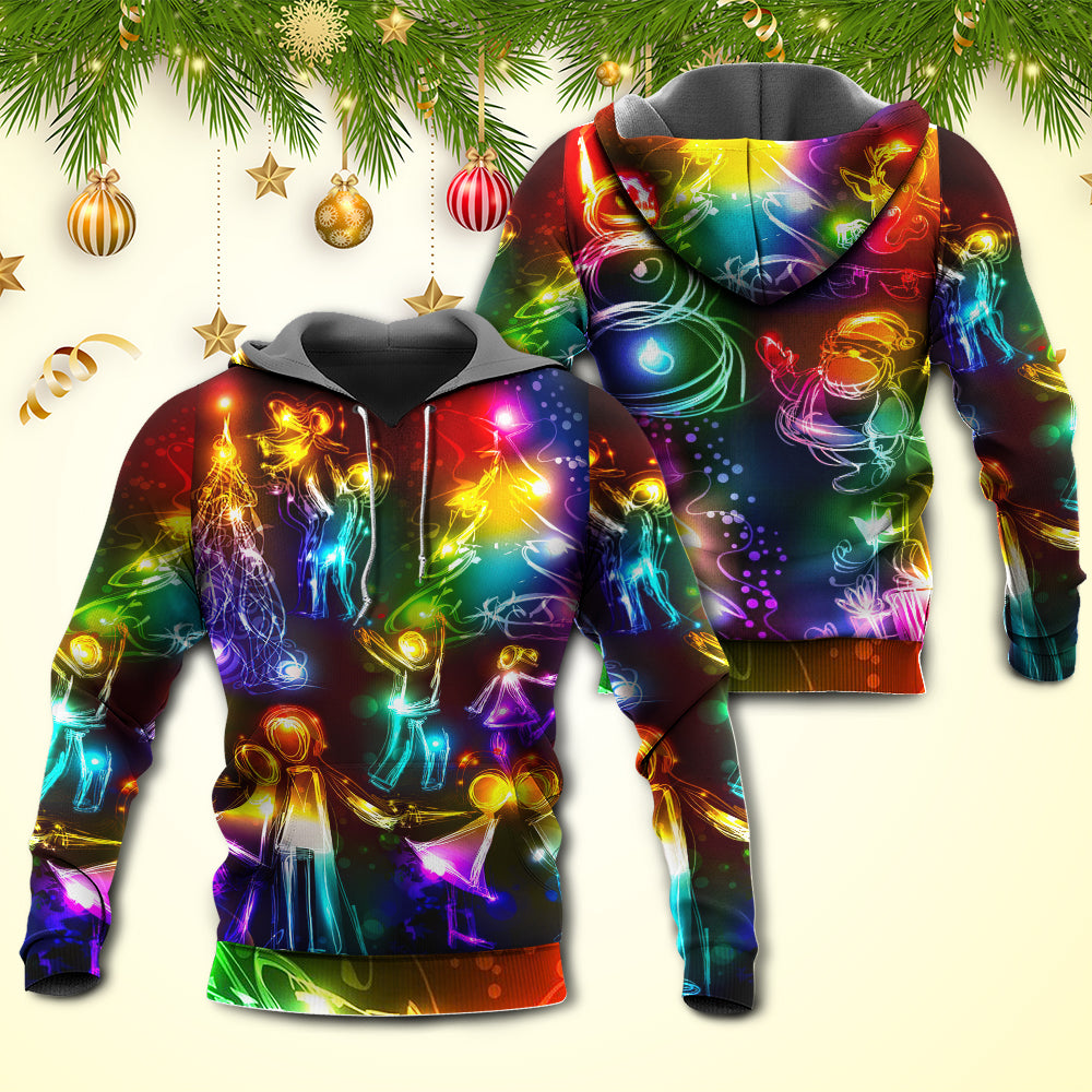 Happy Neon Christmas Family Love Tree Light Hoodie For Seasonal Parties Casual Wear And Thoughtful Holiday Gifts