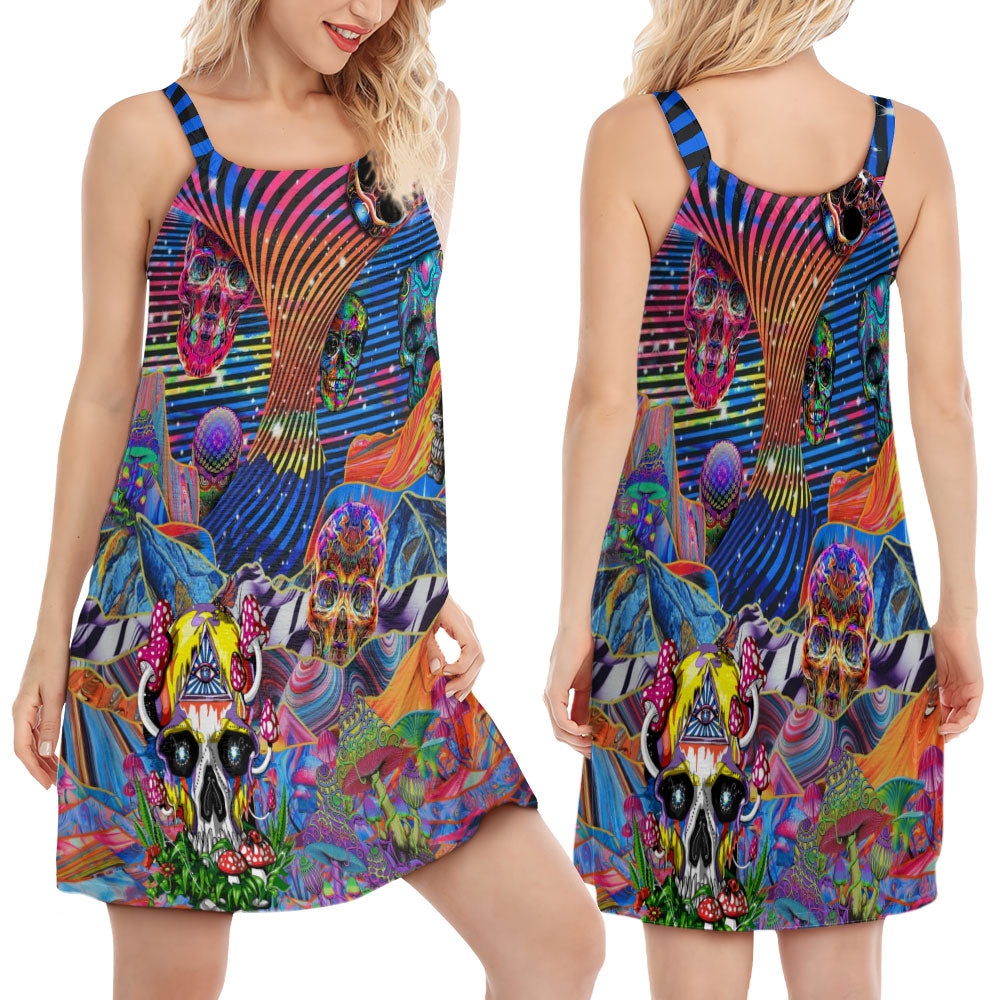 Hippie Skull Joyful Spirit V-Neck Sleeveless Cami Dress For Music Festivals And Thoughtful Boho Gifting