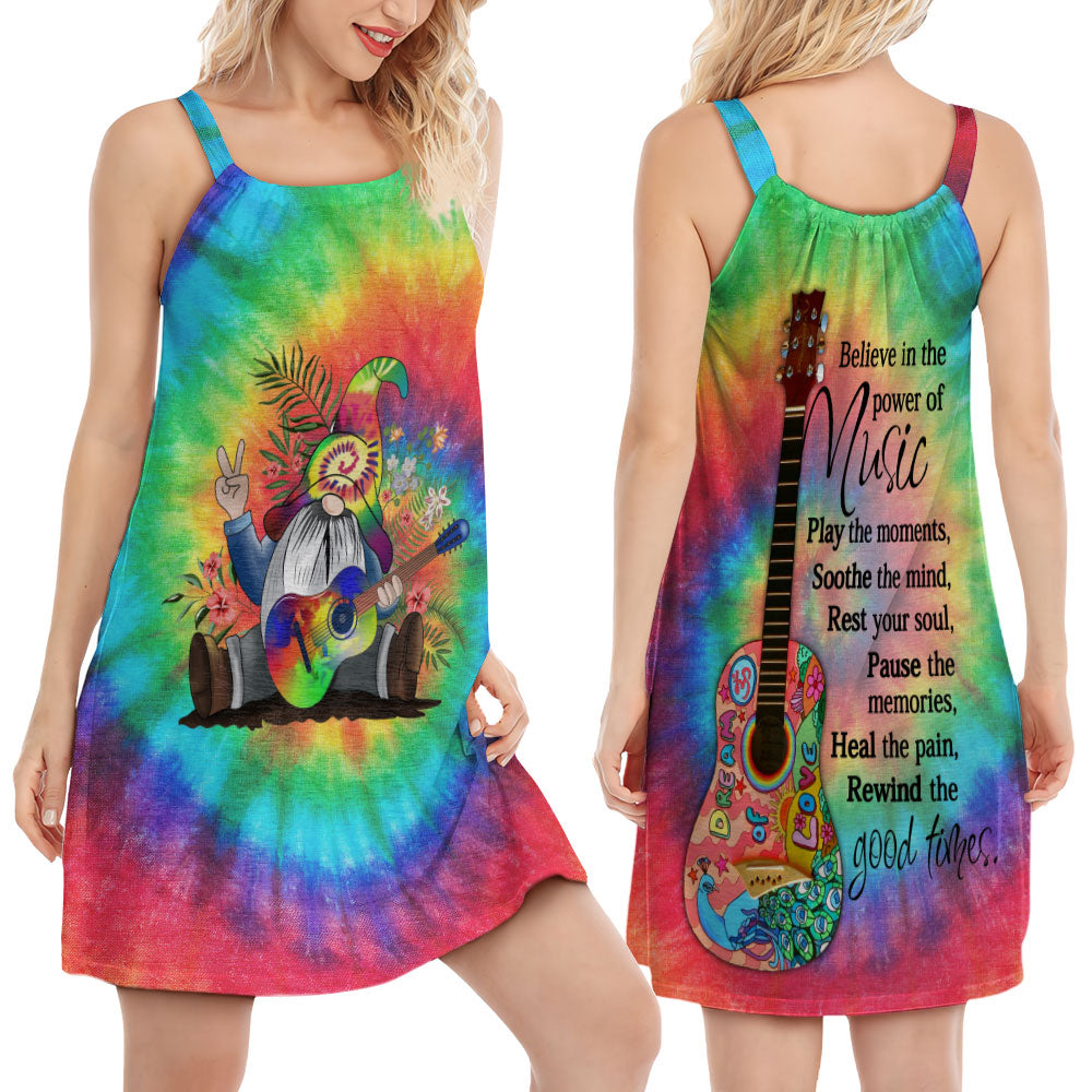 Hippie Music Power Gnome V-Neck Sleeveless Cami Dress For Creative Events And Casual Warm Weather Wear