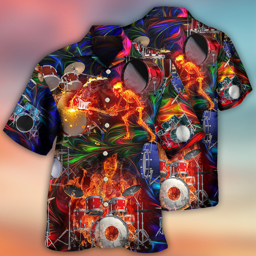 Drum Fire Hawaiian Shirt Button Front Artwork For Vacation Style