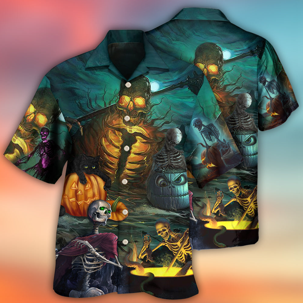 Halloween Spooky Dark Skull Hawaiian Shirt Pattern Detail For Warm Weather Events
