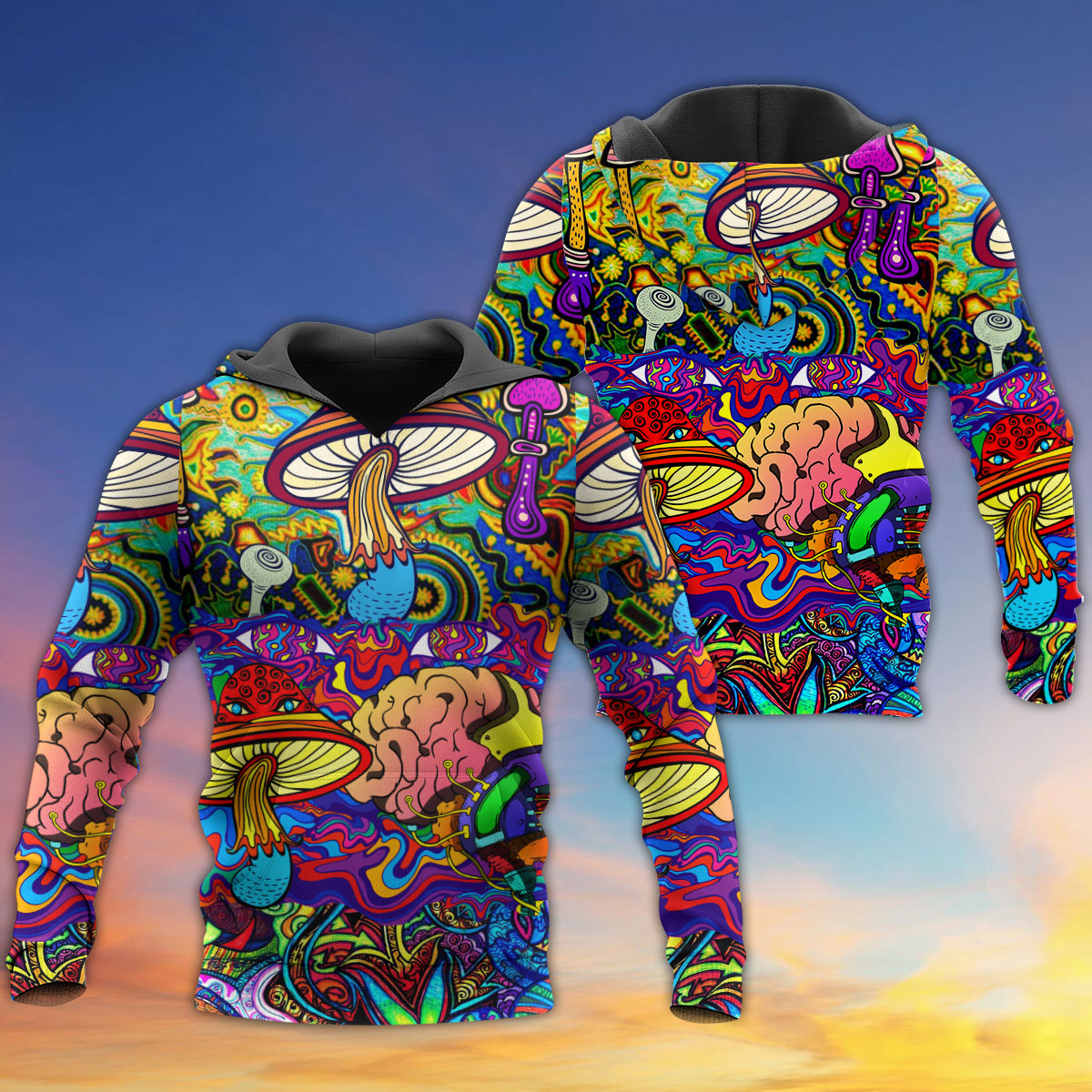 Hippie Colorful Mushroom Love Hoodie For Colorful Streetwear Festivals And Comfortable Daily Wear