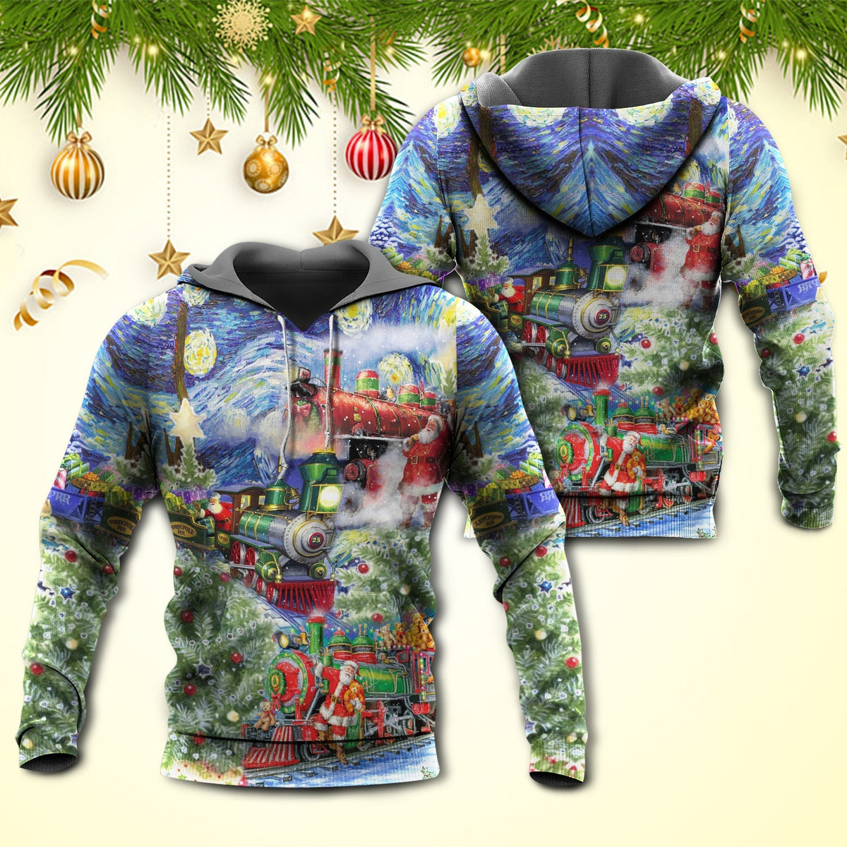 Christmas Gift Train Winter Wharf Hoodie For Holiday Gatherings Winter Travel And Seasonal Gifting