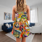 Funny Cat Lover Colorful Painting V-Neck Sleeveless Cami Dress For Vacations And Casual Warm Weather Wear