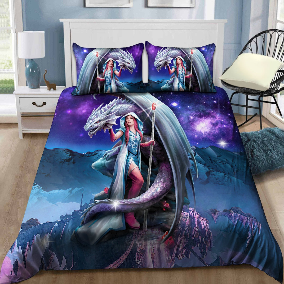 Galaxy Dragon Bedding Cover For Fantasy Bedroom Decor