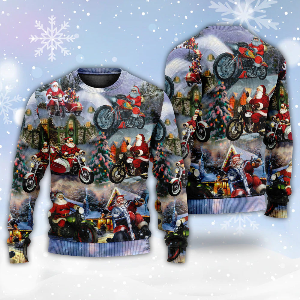 Christmas Santa Motorcycle Holiday Light Sweater For Winter Parties Seasonal Adventures And Relaxed Everyday Styling