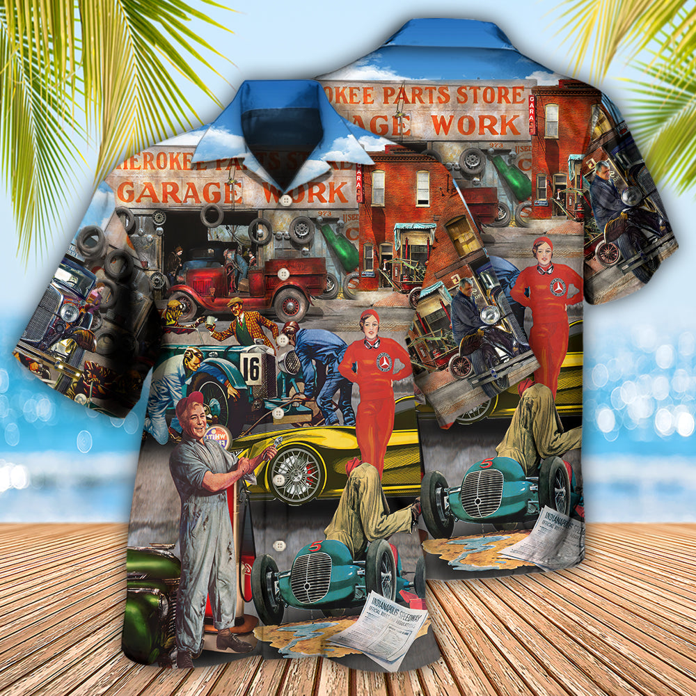Retro Classic Mechanic Auto Car Hawaiian Shirt Design View For Resort Travel And Thoughtful Gifting