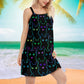 Cat Cute Neon V-Neck Sleeveless Cami Dress For Festivals And Relaxed Daily Fashion