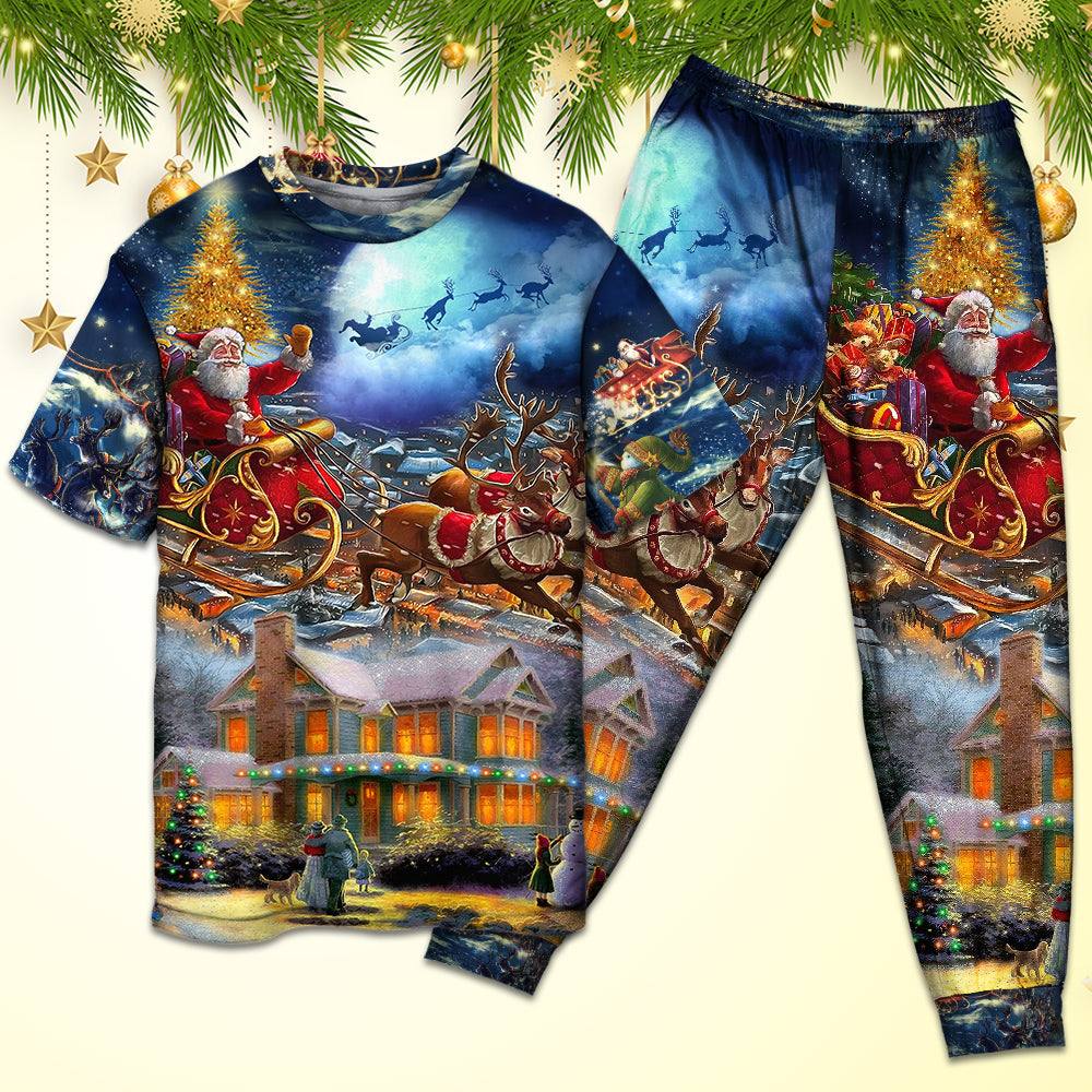 Santa Snowman Family Holiday Short Sleeve Pajamas Set For Christmas Mornings And Relaxed Lounging