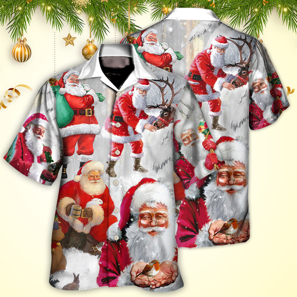 Funny Christmas Santa Story Hawaiian Shirt Artwork Detail For Resort Trips And Outdoor Activities