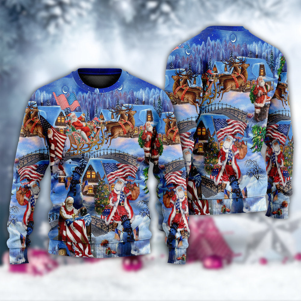American Patriotic Santa Christmas Sweater For Family Gatherings Winter Travel And Everyday Seasonal Comfort