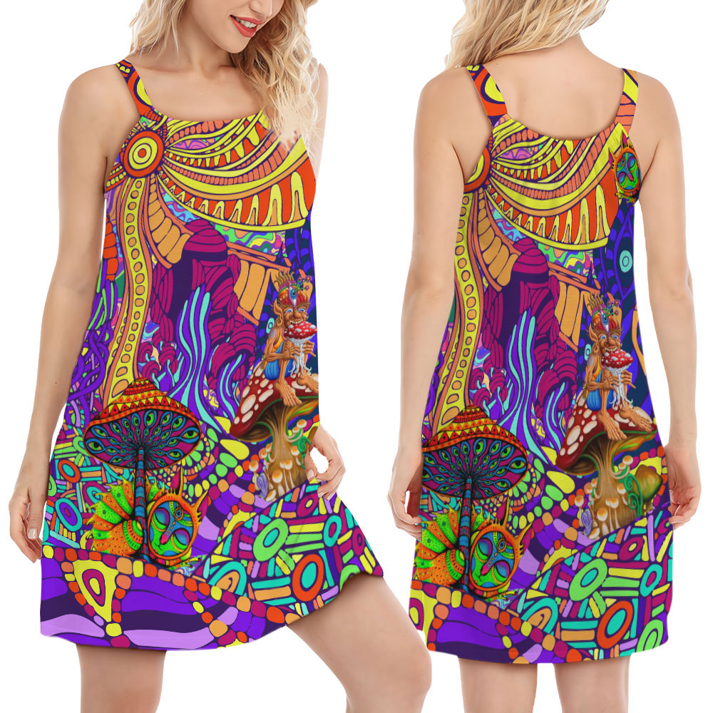 Hippie Colorful Joyful Spirit V-Neck Sleeveless Cami Dress For Music Festivals And Thoughtful Boho Gifting