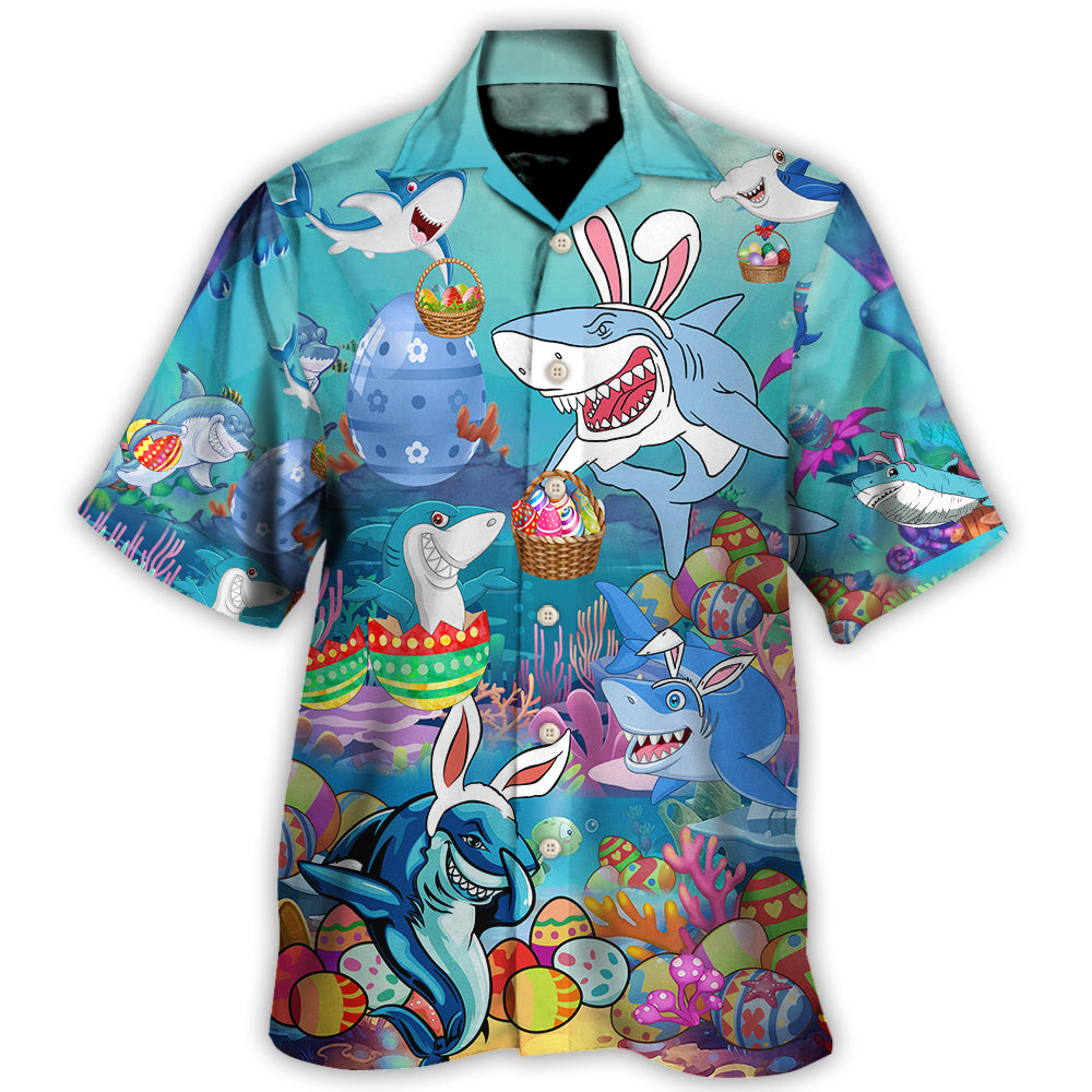 Easter Shark Sharks Hawaiian Shirt Artwork Detail For Tropical Trips And Casual Outings