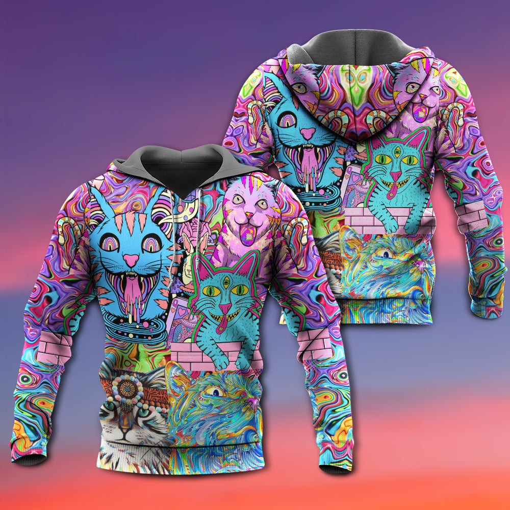 Hippie Cat Wonderful World Hoodie For Free Spirit Outings Holidays And Relaxed Layering