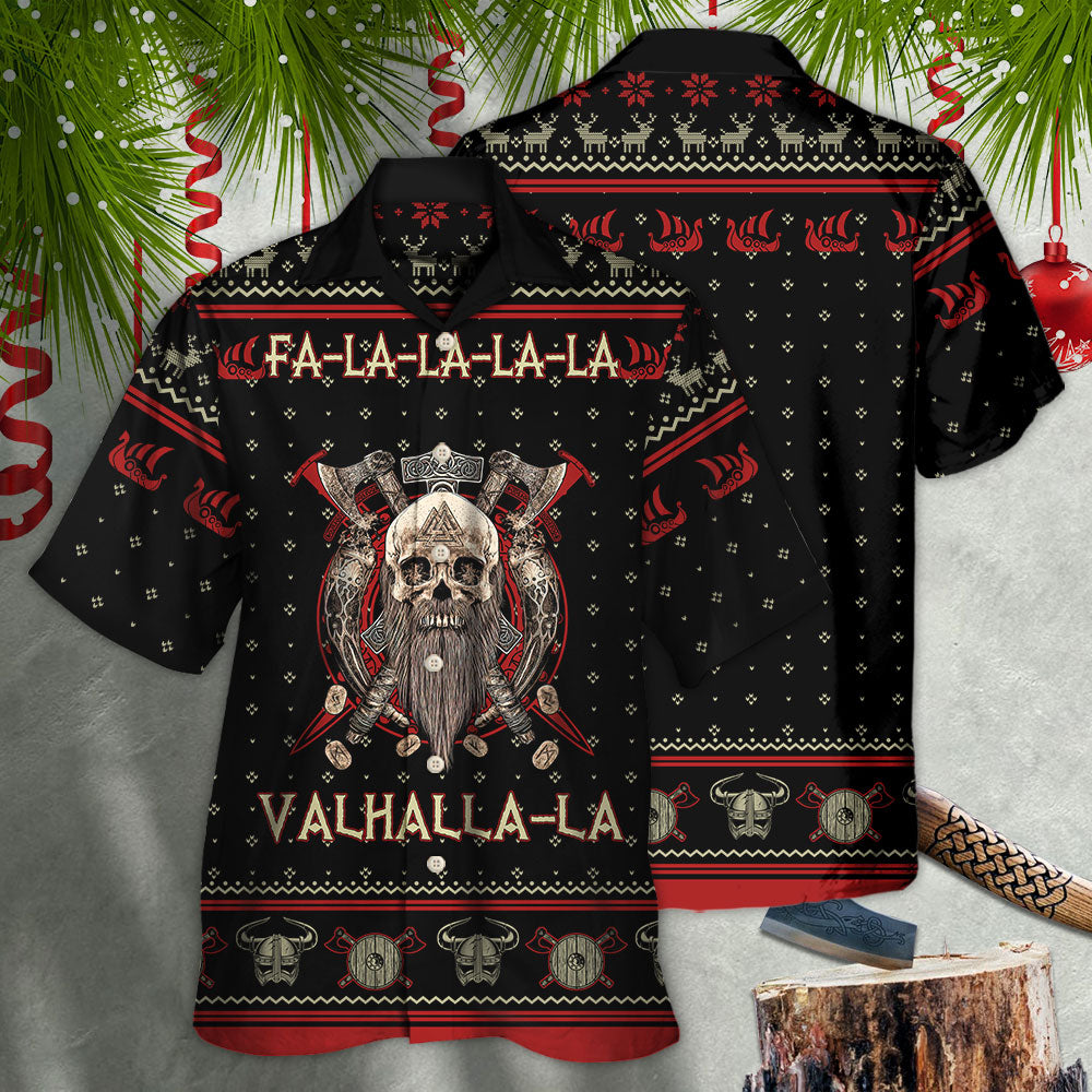 Black Red Norse Warrior Valhalla Fa La Hawaiian Shirt Pattern View For Lightweight Everyday Style