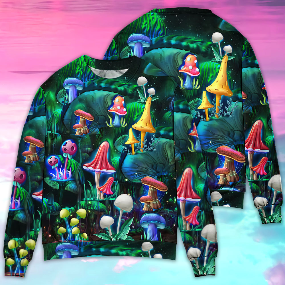 Hippie Mushroom Galaxy Neon Sweater For Festival Adventures Vacations And Relaxed Daily Styling