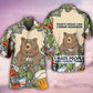 Bear Drink Bourbon Hawaiian Shirt Artwork Detail For Tropical Trips And Casual Outings