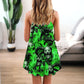 Green Flame Skull Burn V-Neck Sleeveless Cami Dress For Festivals Travel And Relaxed Casual Summer Wear