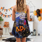 Halloween Black Cat Starry Night Funny V-Neck Sleeveless Cami Dress For Vacations And Casual Warm Weather Wear