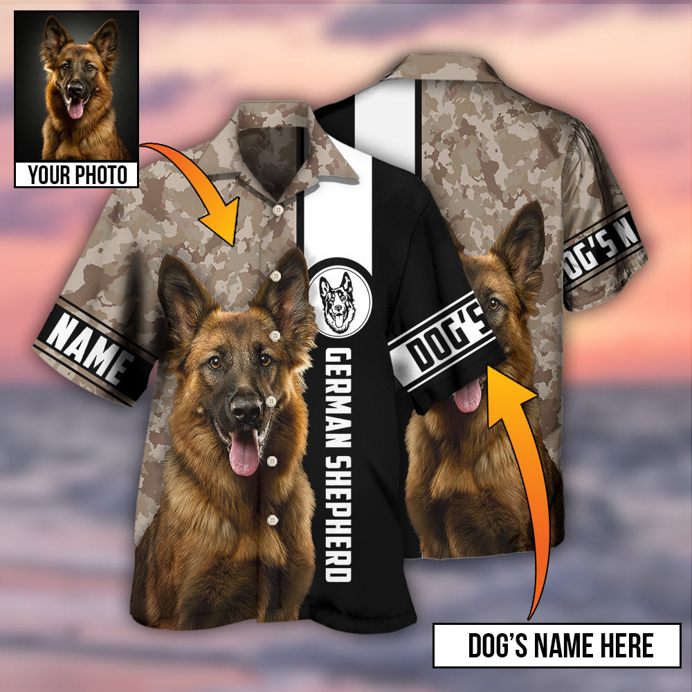 German Shepherd Strong Dog Personalized Photo Hawaiian Shirt Print Closeup For Thoughtful Gifting