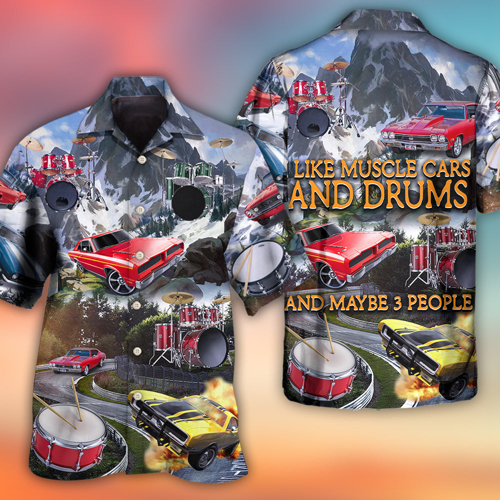 Car Muscle Drum Racing Music Hawaiian Shirt Artwork Detail For Tropical Trips And Casual Outings