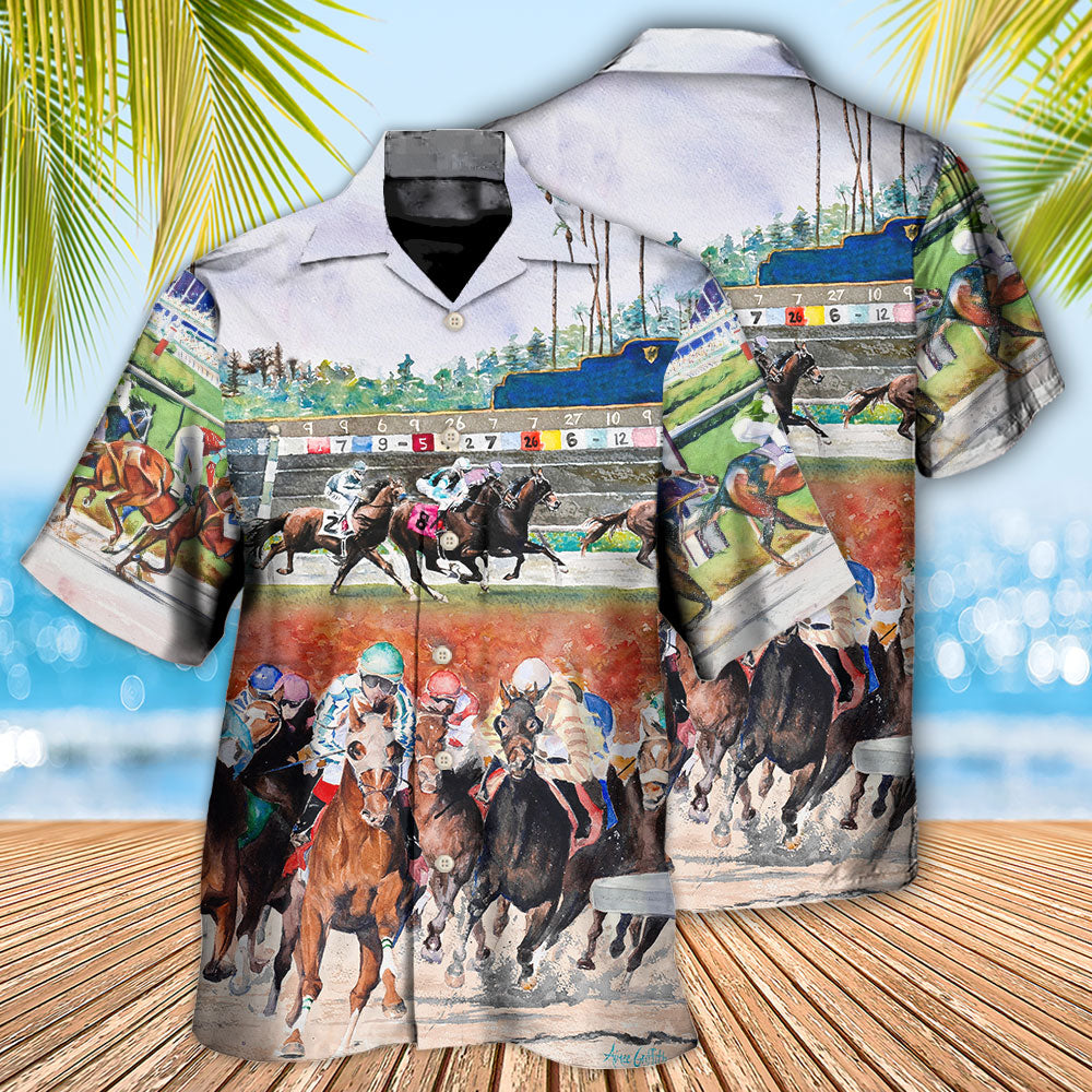 Horse Racing Wild Power Action Hawaiian Shirt For Resort Getaways And Comfortable Summer Activities