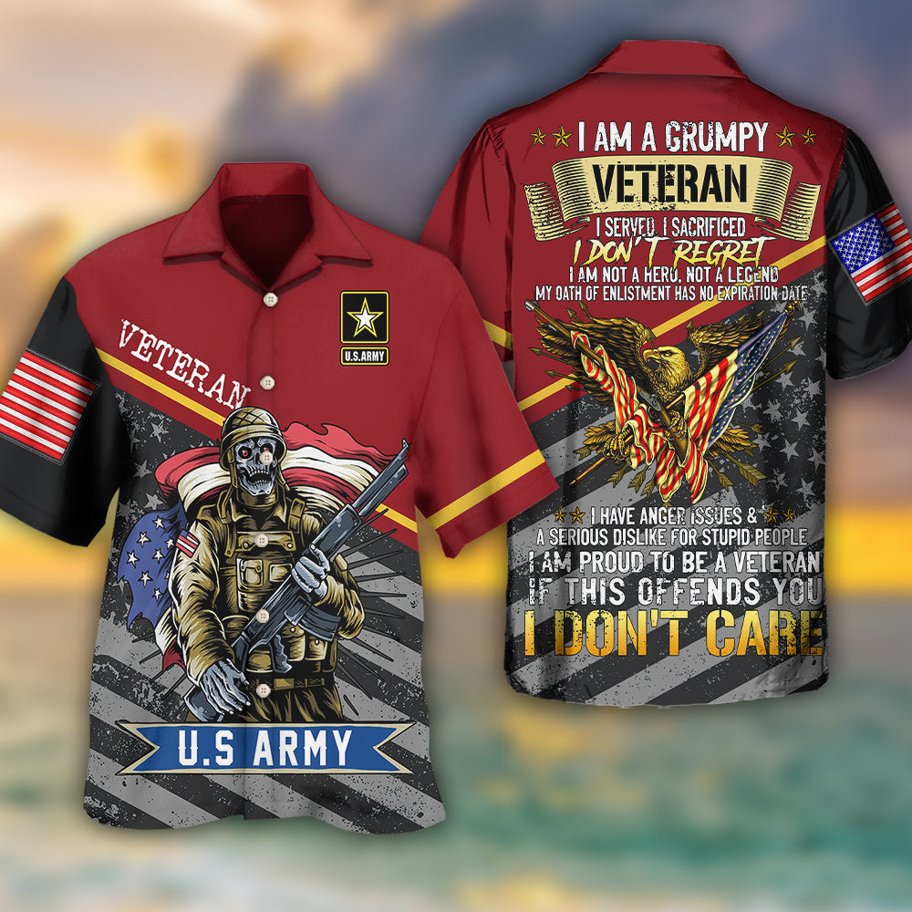 Veteran Army Am Grumpy Hawaiian Shirt Design Detail For Sunny Adventures And Casual Wear