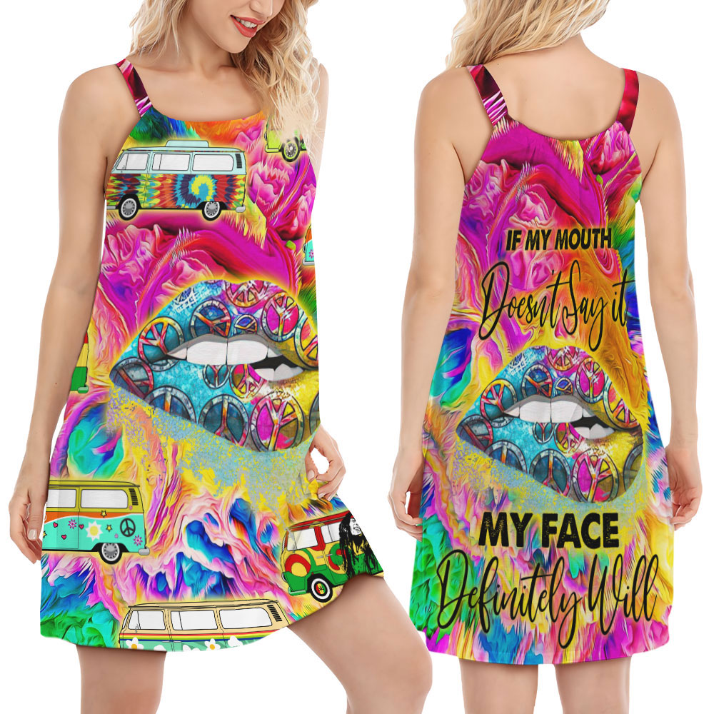 Hippie Bold Attitude V-Neck Sleeveless Cami Dress For Outdoor Gatherings And Colorful Summer Style