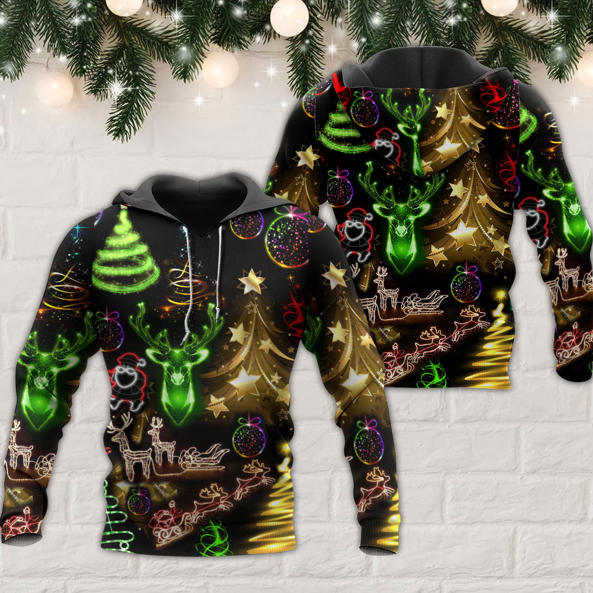 Neon Christmas Tree Snowman Hoodie For Festive Family Moments Winter Wear And Holiday Gift Ideas