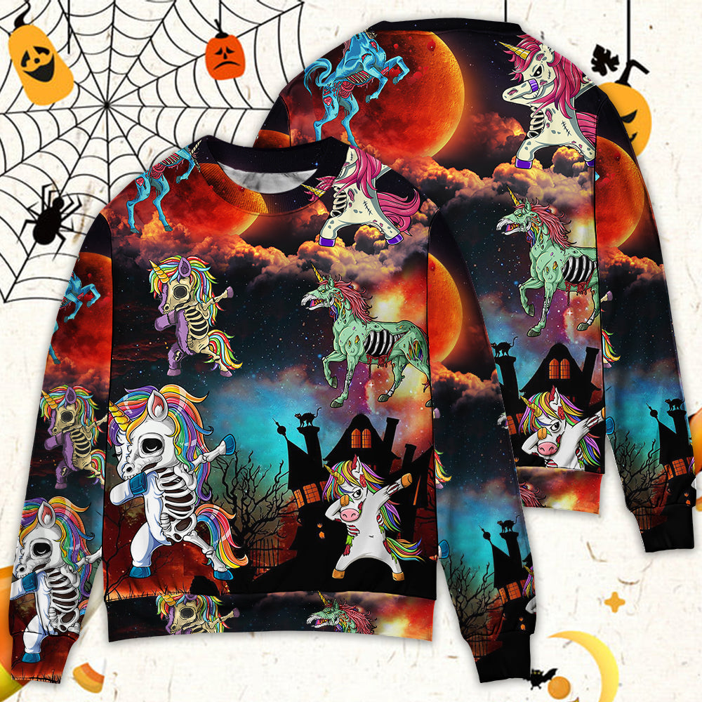 Halloween Unicorn Dance Fun Sweater For Art Fans Travel Parties And Distinctive Casual Style