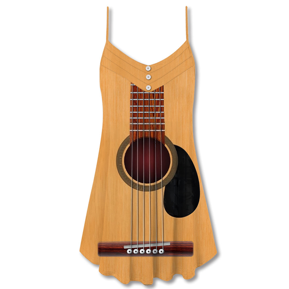 Yellow Guitar Music Art V-Neck Sleeveless Cami Dress For Music Festivals And Casual Summer Wear