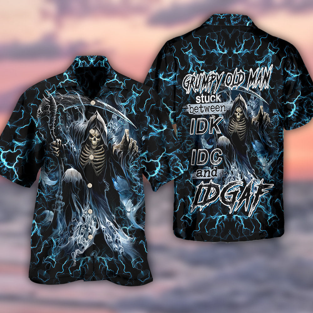 Skull Grumpy Old Man Stuck Hawaiian Shirt For Summer Vacation And Beach Travel