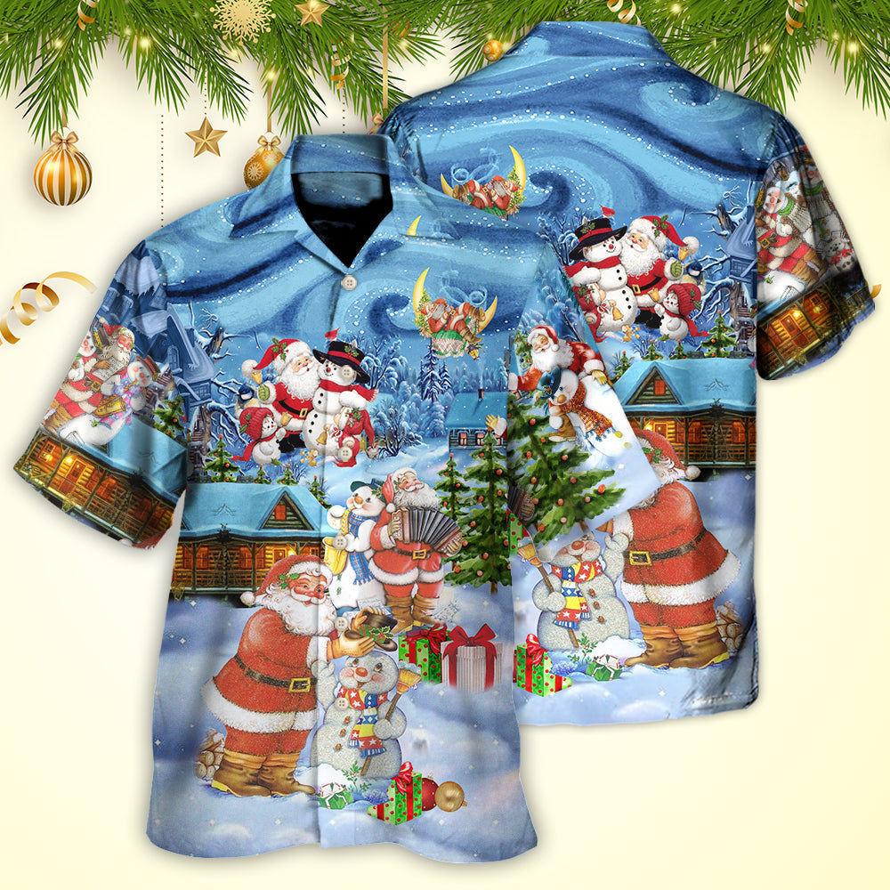 Snowman Christmas Santa Friends Hawaiian Shirt Design View For Casual Summer Styling