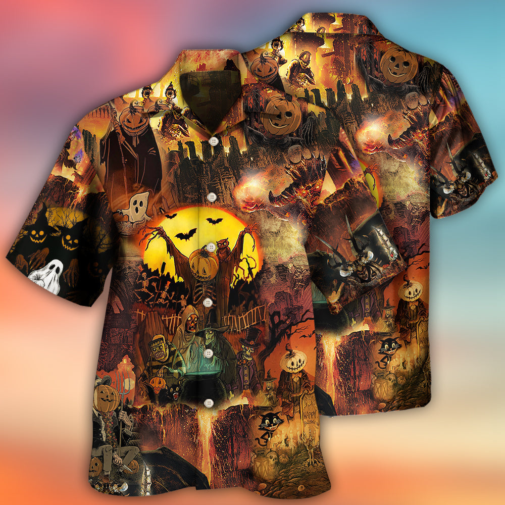 Spooky Halloween Pumpkin Ghost Night Hawaiian Shirt For Warm Weather Adventures And Everyday Comfort