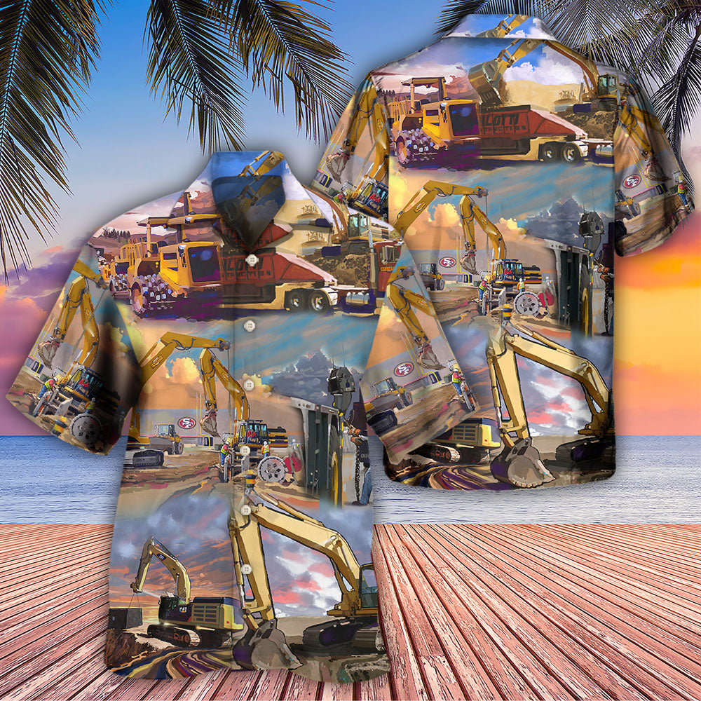 Crane Construction Office Industry Hawaiian Shirt Artwork Detail For Resort Trips And Outdoor Activities