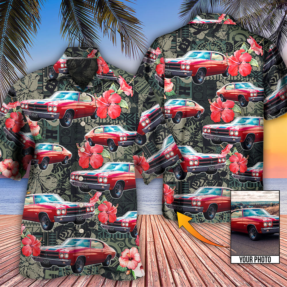 Tropical Car Muscle Leaf Custom Photo Hawaiian Shirt For Resort Getaways And Comfortable Summer Activities